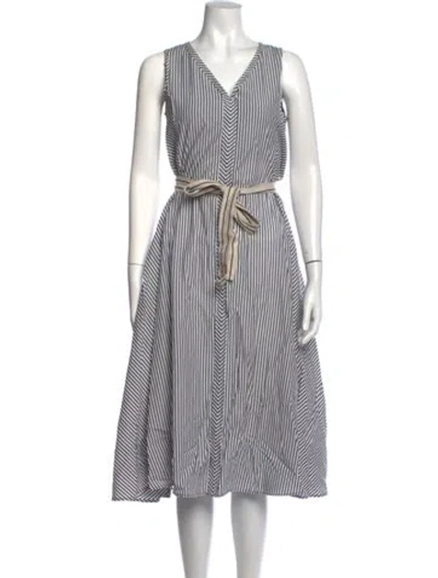 Pre-owned Weekend Max Mara Striped Midi Length Dress In White