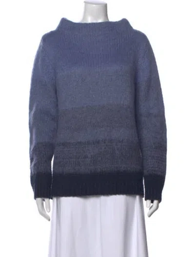 Pre-owned Weekend Max Mara Striped Mock Neck Sweater In Blue