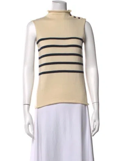 Pre-owned Weekend Max Mara Striped Mock Neck Top In Neutrals