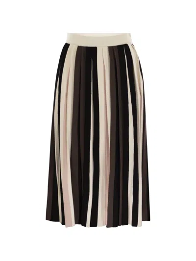 Weekend Max Mara Pleiadi Multicolor Pleated Striped Skirt In Black