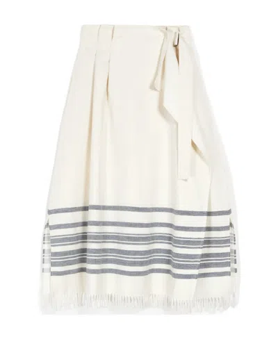 Weekend Max Mara Striped Printed Skirt In White