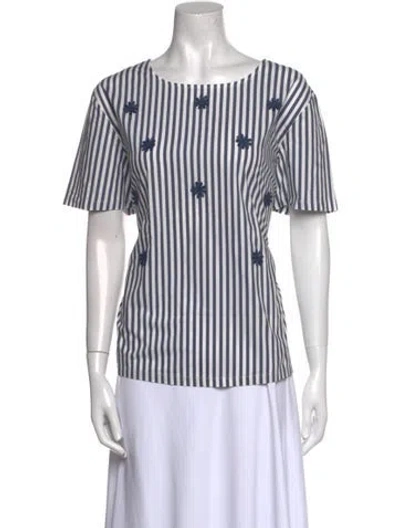 Pre-owned Weekend Max Mara Striped Scoop Neck Blouse In White