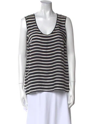 Pre-owned Weekend Max Mara Striped Scoop Neck Top In Black