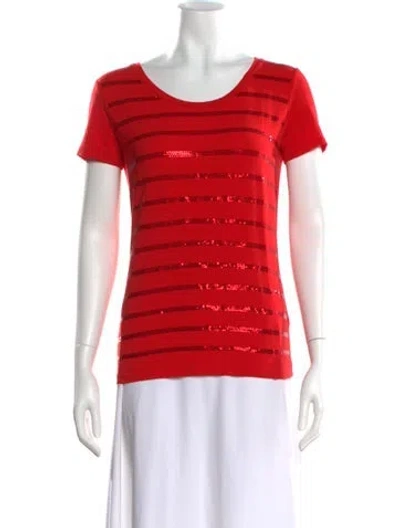 Pre-owned Weekend Max Mara Striped Scoop Neck T-shirt In Red