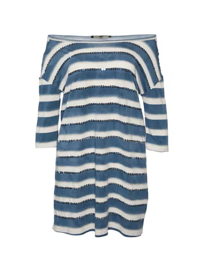 Pre-owned Weekend Max Mara Striped Sequin-embellished Top In Blue