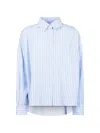 Weekend Max Mara Omens Light Blue Distancedline Oversized Stripe-pattern Cotton Shirt In Blue