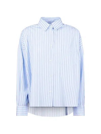 Weekend Max Mara Omens Light Blue Distancedline Oversized Stripe-pattern Cotton Shirt