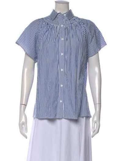 Pre-owned Weekend Max Mara Striped Short Sleeve Blouse In Blue