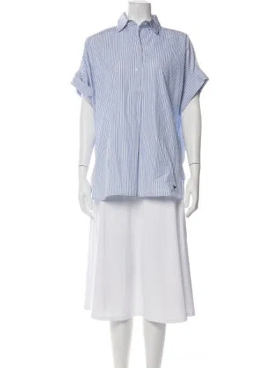 Pre-owned Weekend Max Mara Striped Short Sleeve Top In Blue