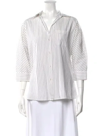 Pre-owned Weekend Max Mara Striped Three-quarter Sleeve Blouse In White