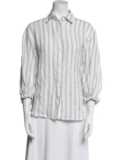 Pre-owned Weekend Max Mara Striped Three-quarter Sleeve Button-up Top In Multi