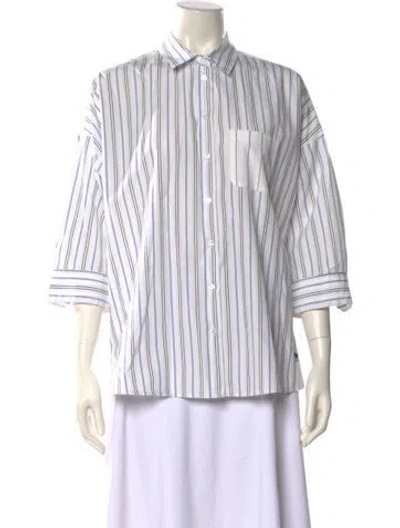 Pre-owned Weekend Max Mara Striped Three-quarter Sleeve Button-up Top In White