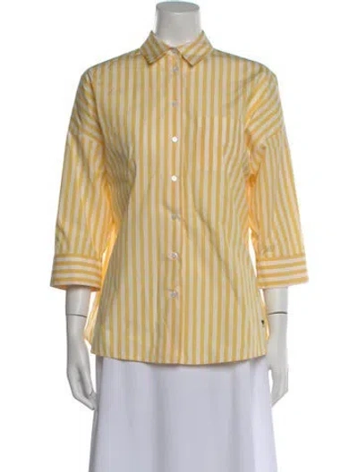 Pre-owned Weekend Max Mara Striped Three-quarter Sleeve Button-up Top In Yellow