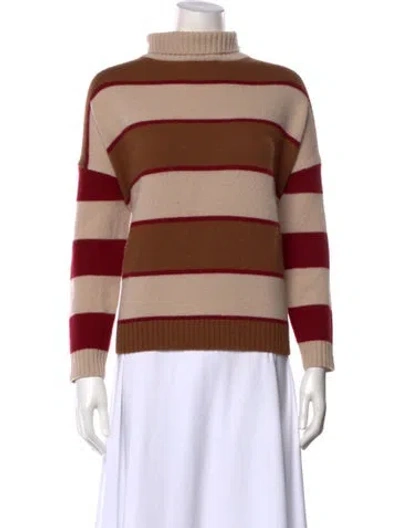 Pre-owned Weekend Max Mara Striped Turtleneck Sweater In Brown