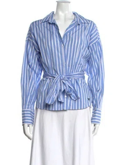 Pre-owned Weekend Max Mara Striped V-neck Blouse W/ Tags In Blue