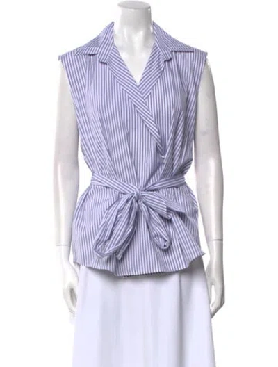 Pre-owned Weekend Max Mara Striped V-neck Button-up Top In Blue