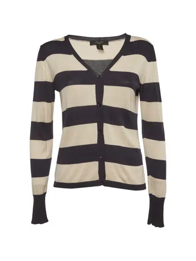 Pre-owned Weekend Max Mara Striped V-neck Cardigan In Neutral