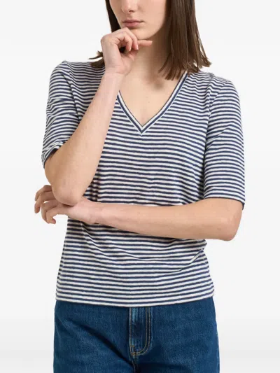 Weekend Max Mara Striped V-neck Linent-shirt In Multi