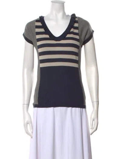 Pre-owned Weekend Max Mara Striped V-neck Sweater In Blue