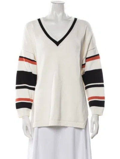 Pre-owned Weekend Max Mara Striped V-neck Sweater In Neutral