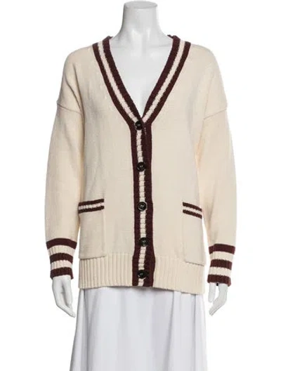 Pre-owned Weekend Max Mara Striped V-neck Sweater In Neutrals