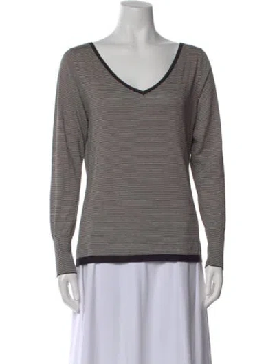 Pre-owned Weekend Max Mara Striped V-neck Top In Gray