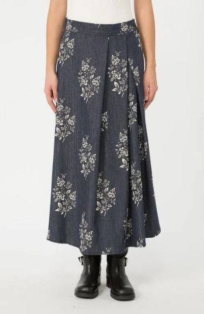 Weekend Max Mara Struzzo Floral Denim Midi Skirt In Blue