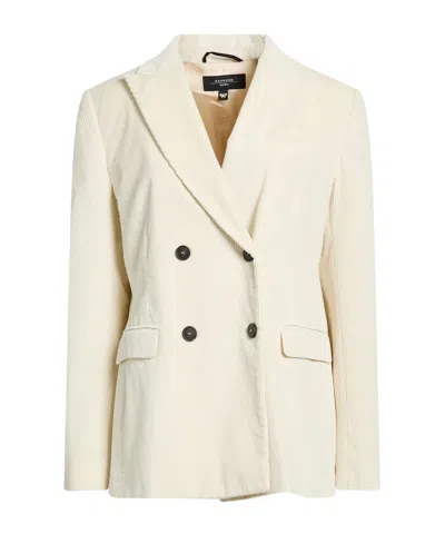 Weekend Max Mara Stylish Double-breasted Corduroy Blazer In White