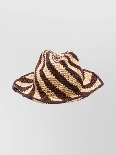 Weekend Max Mara Stylish Wide Brim Woven Two-tone Hat In Brown