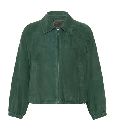 Weekend Max Mara Suede Drawstring Bomber Jacket In Green