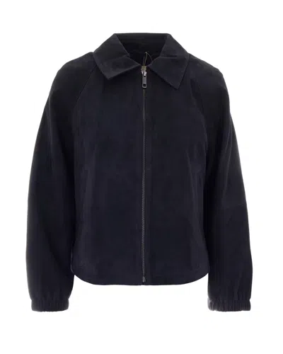 Weekend Max Mara Suede Goat Leather Jacket In Blue