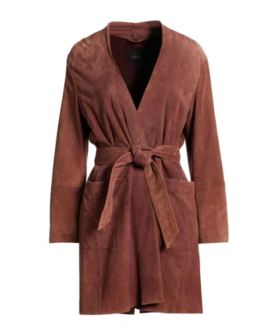 Weekend Max Mara Suede Long-sleeve Tie-waist Coat In Brown