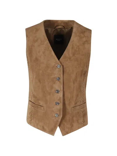 Weekend Max Mara Suede Whipstitch Waistcoat In Brown