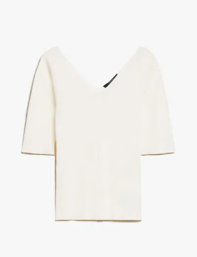 Weekend Max Mara Stretch-linen V-neck T-shirt In White