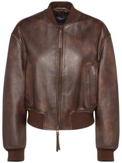 Weekend Max Mara Syntethic Leather Jacket With Zip In Brown
