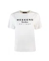 Weekend Max Mara White Jersey T-shirt With Logo Print In Blue Beige