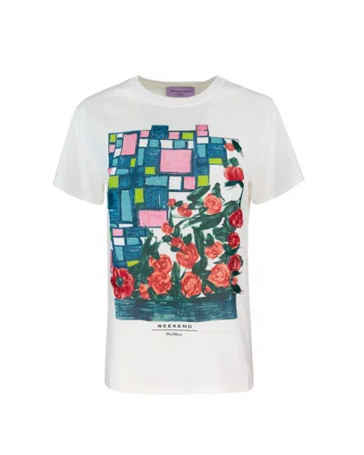 Weekend Max Mara T-shirt Bobby In Jersey Stampato In White