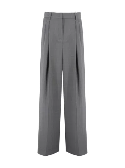 Weekend Max Mara Wide Leg Tailored Trousers With Belt Loops In Gray