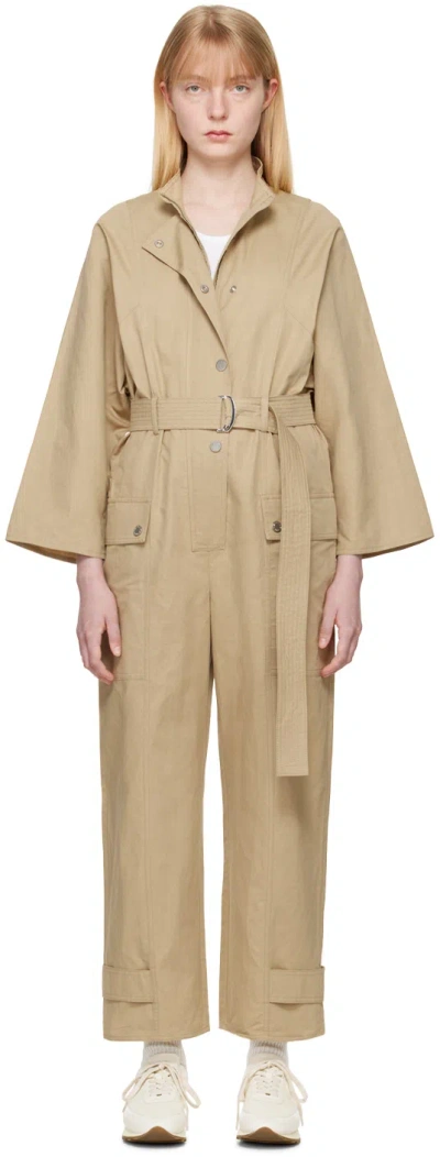 Weekend Max Mara Cotton-linen Belted Jumpsuit In 1 Colonial