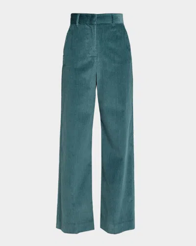 Weekend Max Mara Tania Wide-leg Corduroy Trousers In Green