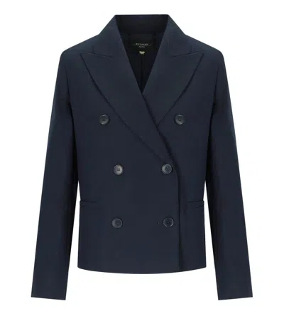 WEEKEND MAX MARA WEEKEND MAX MARA TAPPETO BLUE DOUBLE-BREASTED BLAZER