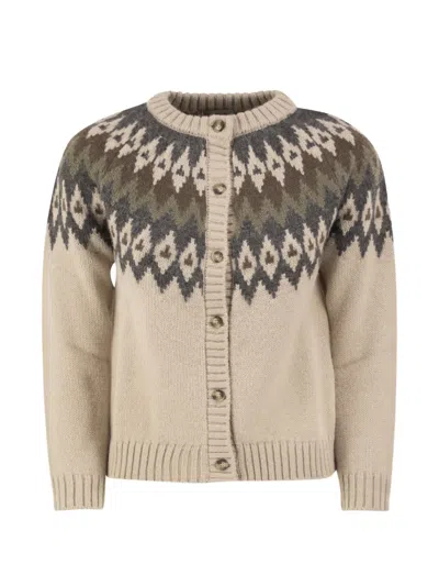 Weekend Max Mara Omens Beige Jacquard Jacquard-knit Alpaca-blend Cardigan In Neutral