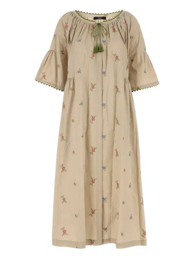 Weekend Max Mara Taso Embroidered Flounce-sleeve Dress In Beige