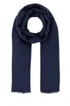 Weekend Max Mara Cashmere Blend Rauche Scarf With Fringed Edges In Blue