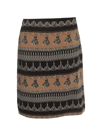 Pre-owned Weekend Max Mara Tassel-print Crepe Skirt In Black