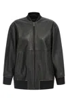 Weekend Max Mara Tattico Leather Bomber Jacket In Black