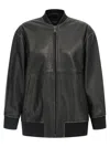 Weekend Max Mara Long Nappa Leather Bomber Jacket In Black