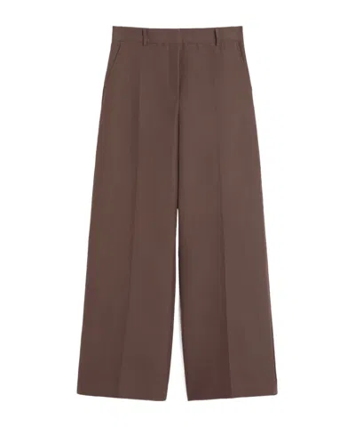 Weekend Max Mara Technical Cotton Palazzo Trousers In Brown