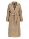 Weekend Max Mara Long Coat With Belted Waist And Pockets In Brown