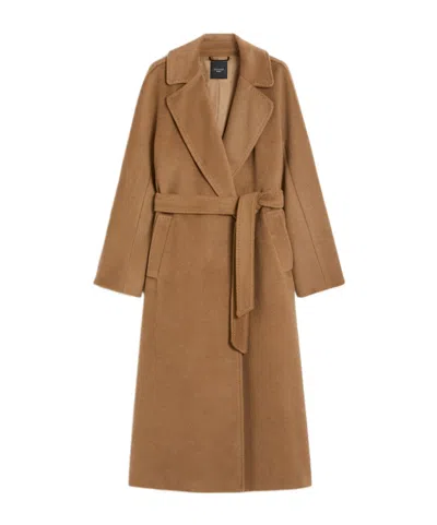 Weekend Max Mara Tempera Belted Long-sleeved Coat In Brown